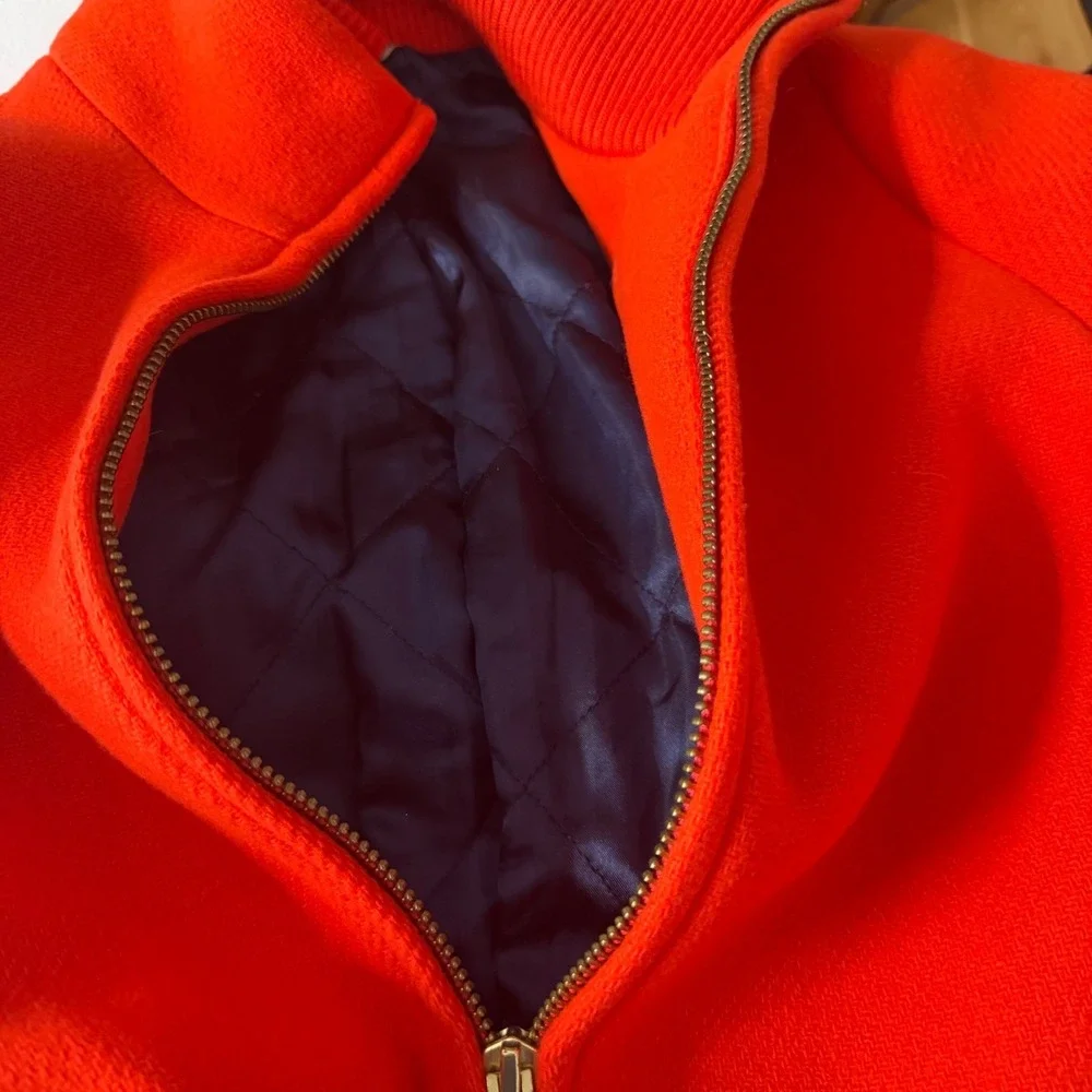 J.CREW Italian Wool Blend Zip Coat Fire Orange Ribbed Collar Heritage Womens 2‎